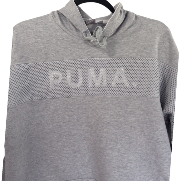 PUMA Gray Crop Longsleeved Sweatshirt Pullover Hoodie SZ Medium - Picture 2 of 9